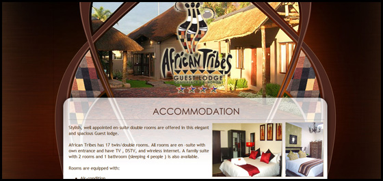 African Tribes Guest Lodge, accommodation page